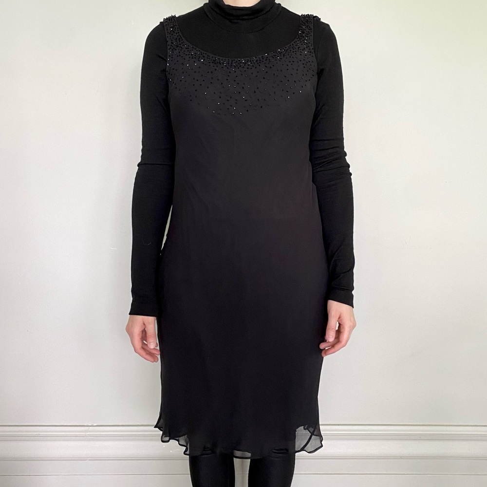 NWT Vintage Y2K Robbie Bee 100% silk beaded flowy midi dress. 🖤